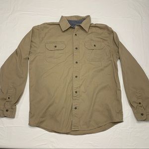 Wrangler Comfort Flex Beige Long Sleeve Button Up Canvas Shirt Men’s Medium
